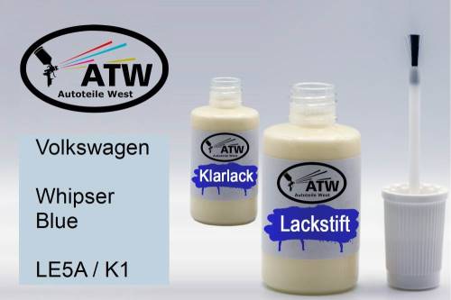 Volkswagen, Whipser Blue, LE5A / K1: 20ml Lackstift + 20ml Klarlack - Set, von ATW Autoteile West.